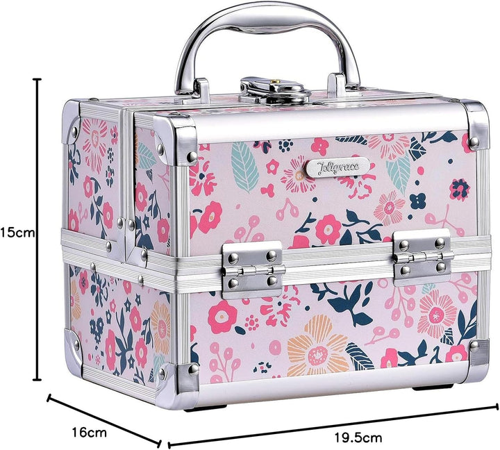 Kosmetikkoffer Schminkkoffer Schmuckkoffer Kosmetik-Makeup-Koffer mit Spiegel Pink, Blumen Blumen Ro