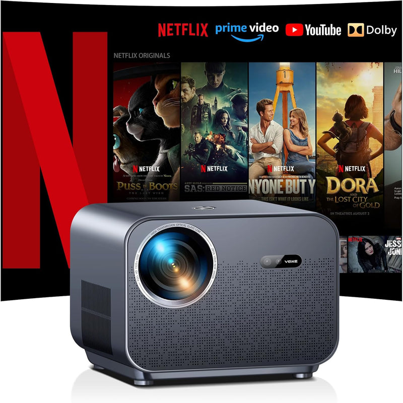 [Netflix Offizieller/Autofokus/Trapezkorrektur] VGKE Smart Beamer 4k Heimkino, 900ANSI Full HD 1080p