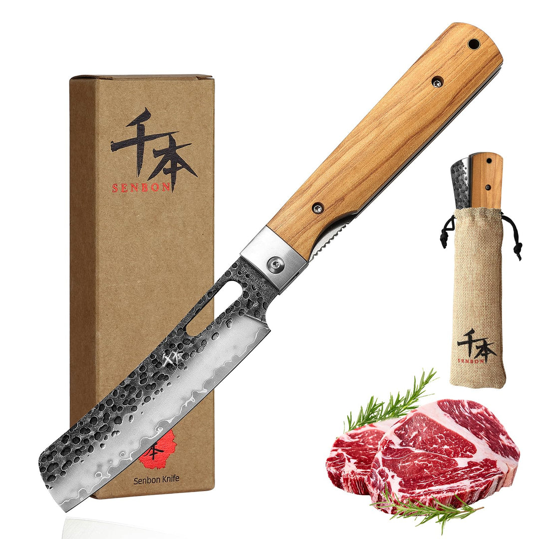 SENBON 440 Geschmiedeter Edelstahl Camping Chef Klinge Sharp japanisches stil Faltküche Messer Tragb