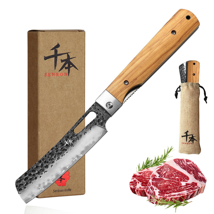 SENBON 440 Geschmiedeter Edelstahl Camping Chef Klinge Sharp japanisches stil Faltküche Messer Tragb