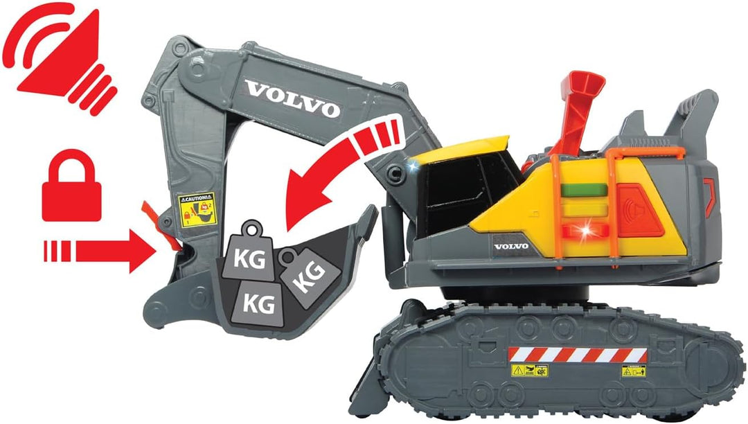 Dickie Toys 203725006 Volvo Spielzeug Bagger mit Gewichtserkennung, Spielzeugbagger erkennt 3 versch