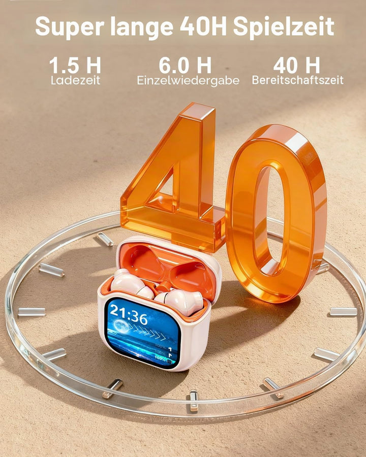 Bluetooth Kopfhörer, In-Ear-Kopfhörer mit Touchscreen, Orange | ANC Kabellose Kopfhörer Kabellos, Bl