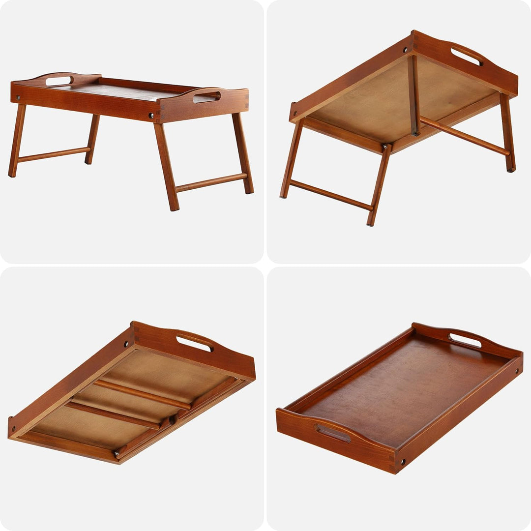 KADAX Betttisch, Frühstückstablett aus Kiefernholz, 19x30x50cm Serviertablett, klappbares Bett-Table