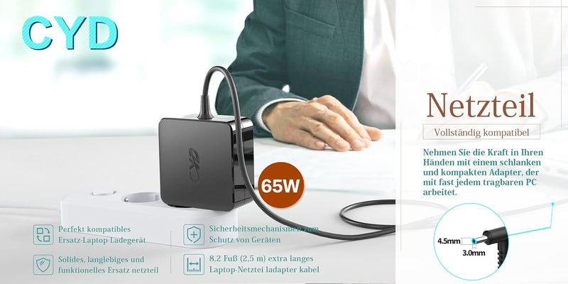 CYD 65W 19.5V 3.33A Notebook Netzteil Adpater Ladegerät für HP Ladekabel Laptop HP Pavilion x2 11-h1