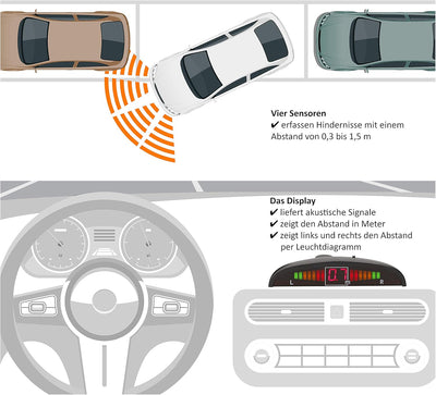 VSG24 Premium Einparkhilfe VORNE mit Display zum nachrüsten am Auto, PDC Parksensoren hinten mit Ste