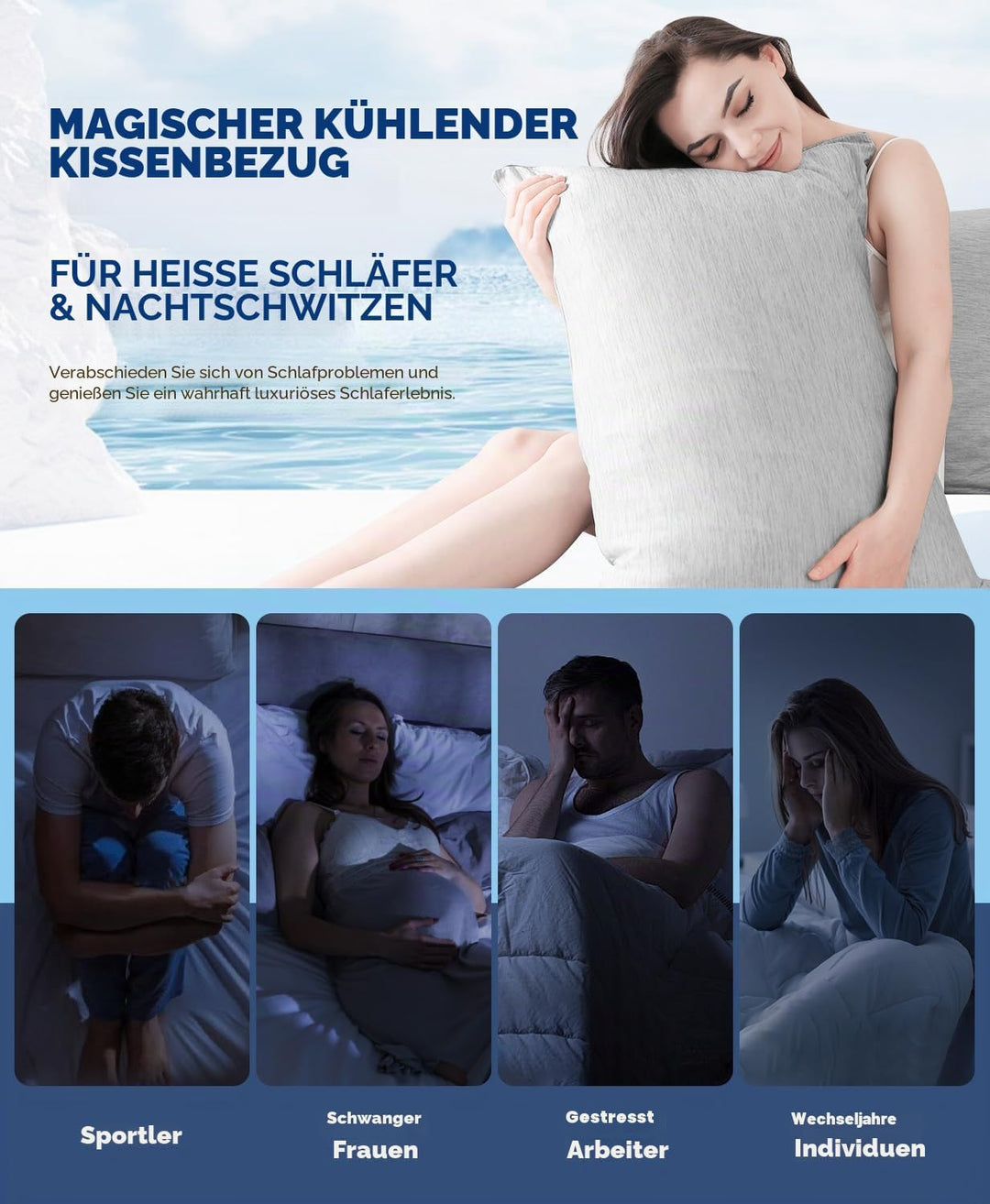 Luxear 2er Kühlender Kissenbezug 50x80cm für Nachtschweiss, Superweiche Kissenhülle, Japanische Arc-