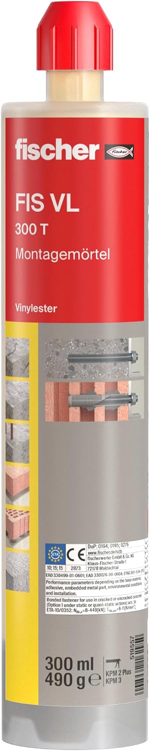 fischer Montagemörtel FIS VL 300 T im handlichen Sixpack, der wetterfeste Injektionsmörtel für zuver