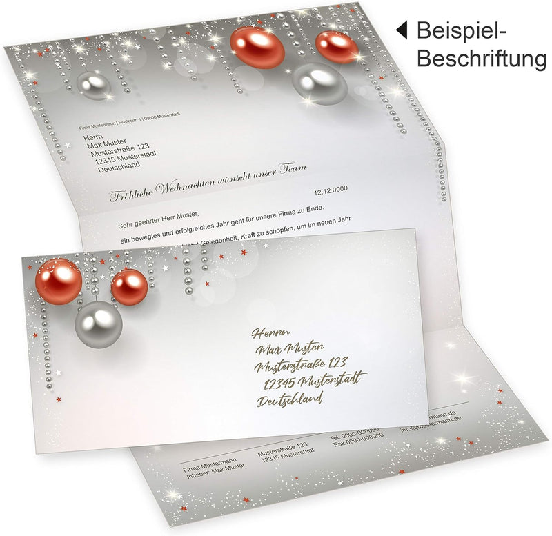 Gala Design 25 Sets Weihnachtsbriefpapier mit Umschlag ohne Fenster, weihnachtliches Papier A4 Druck