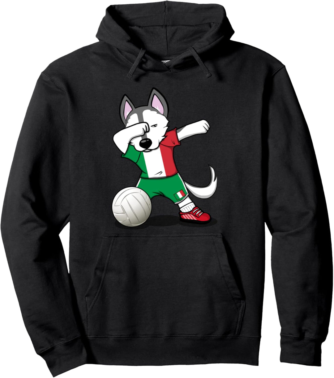 Dabbing Husky Hund Italien Volleyball - Italienische Flagge Pullover Hoodie
