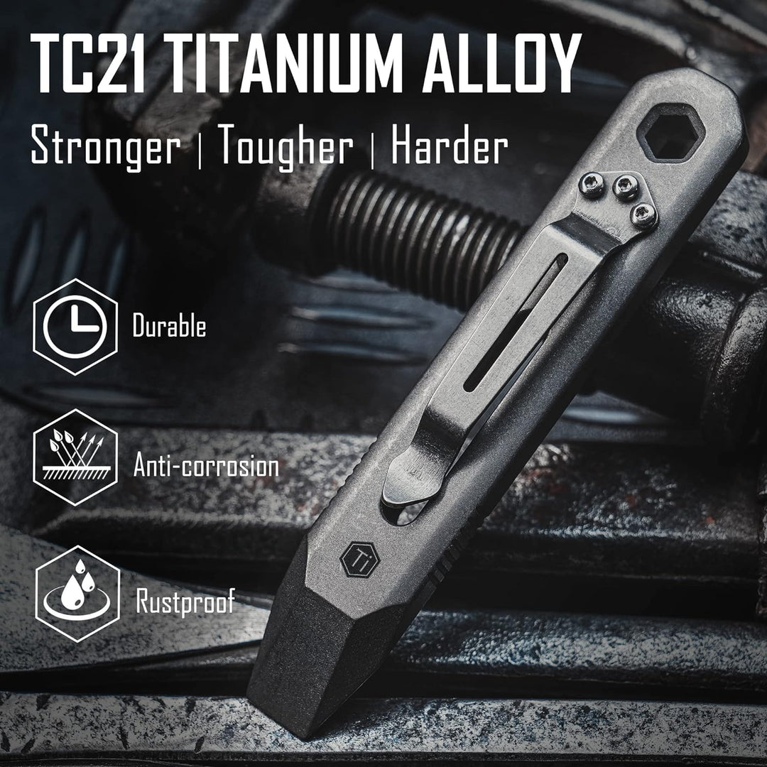 KeyUnity KR00 Titanium EDC Brecheisen-Multiwerkzeug mit Schraubendreher und Taschenclip