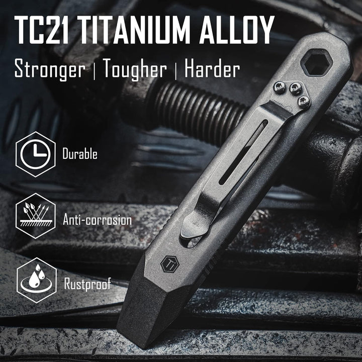 KeyUnity KR00 Titanium EDC Brecheisen-Multiwerkzeug mit Schraubendreher und Taschenclip