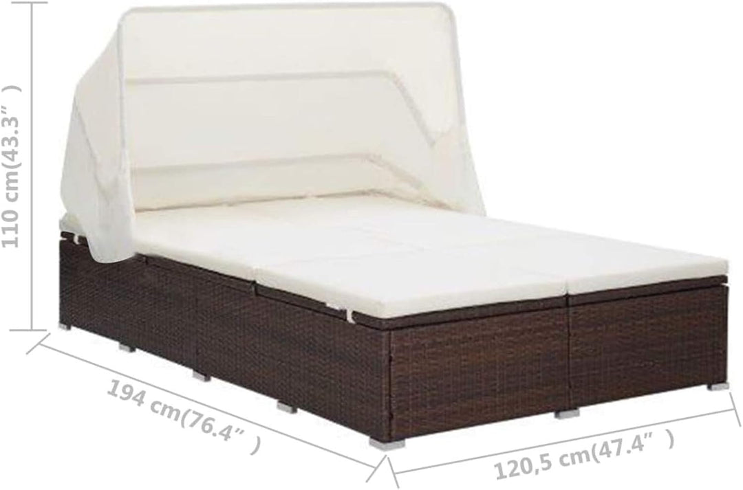 Festnight Sonnenliege 2 Personen mit Dach doppelliege Outdoor gartenliege 2 Personen Rattan gartenli
