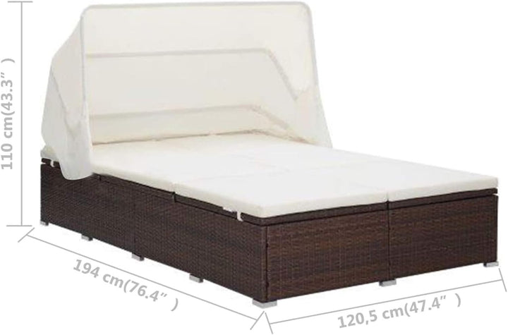 Festnight Sonnenliege 2 Personen mit Dach doppelliege Outdoor gartenliege 2 Personen Rattan gartenli