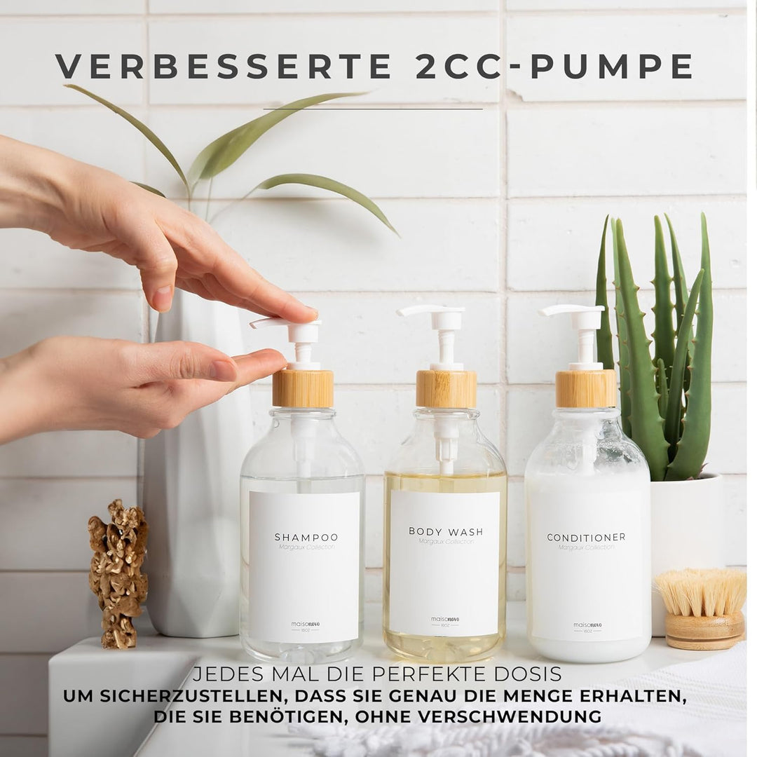 MaisoNovo Shampoo Flaschen zum befüllen - Duschgel Spender - 500-ml-Set mit 3 transparenten Plastikf