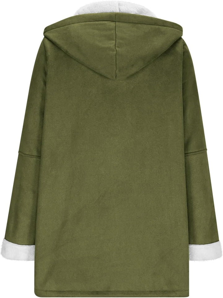 Ansenesna Winterjacke Damen Lang Warm Gefüttert Wintermantel Elegant Mit Kapuze Wildleder Jacke Wint