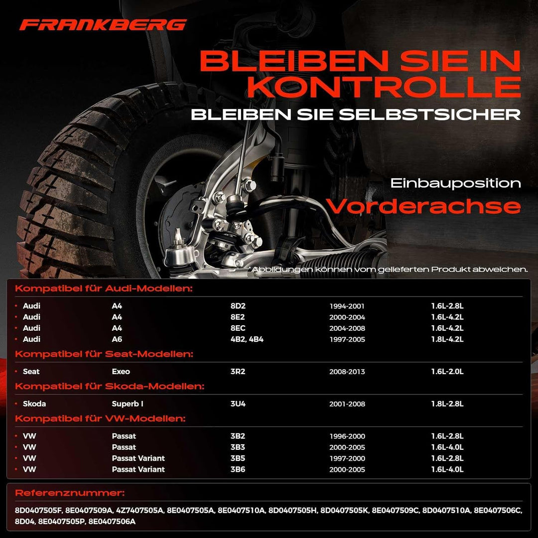 Frankberg 4x Querlenker Vorderachse Hinterachse Kompatibel mit Superb I 3U4 1.8L-2.8L 2001-2008 P.a.