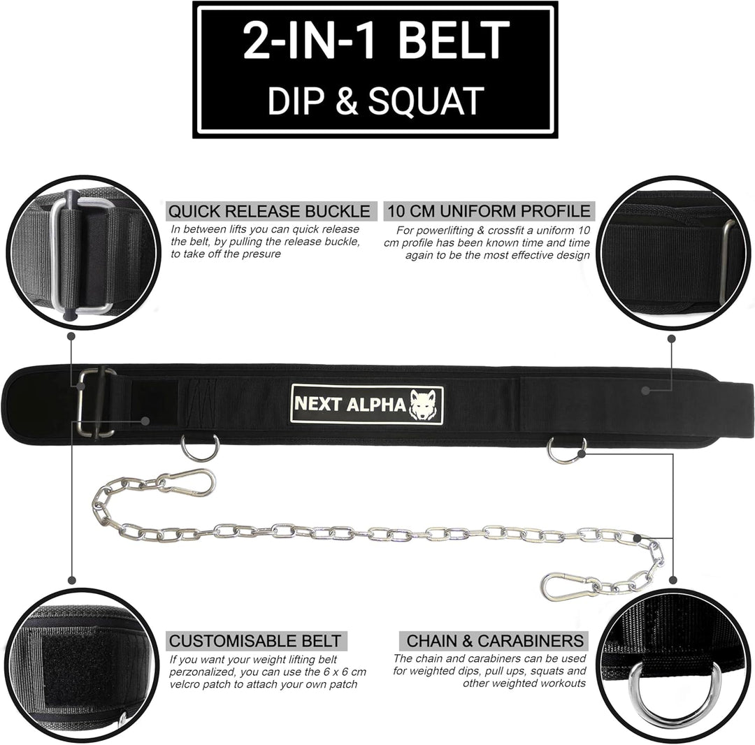 Next Alpha Gewichthebergürtel & Dip Gürtel-Kombination - Custom Weight Lifting Belt für Herren und D