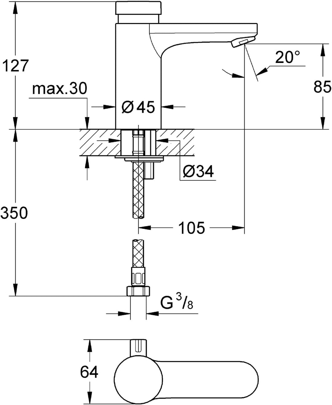GROHE Eurosmart CS Selbstschluss-Waschtischbatterie mit Mischung 36317000, Silber
