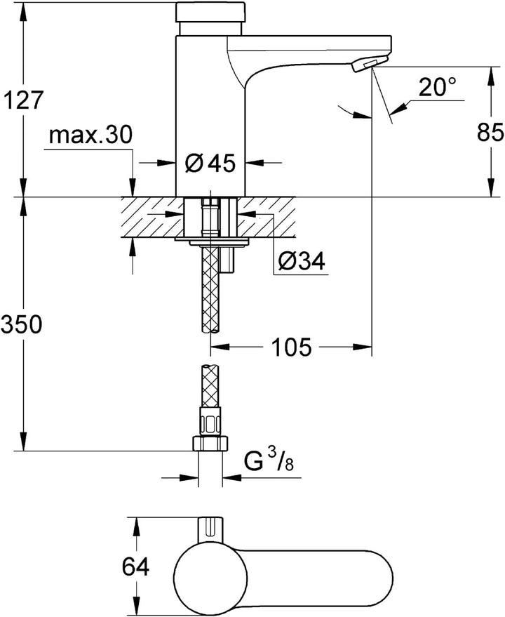 GROHE Eurosmart CS Selbstschluss-Waschtischbatterie mit Mischung 36317000, Silber