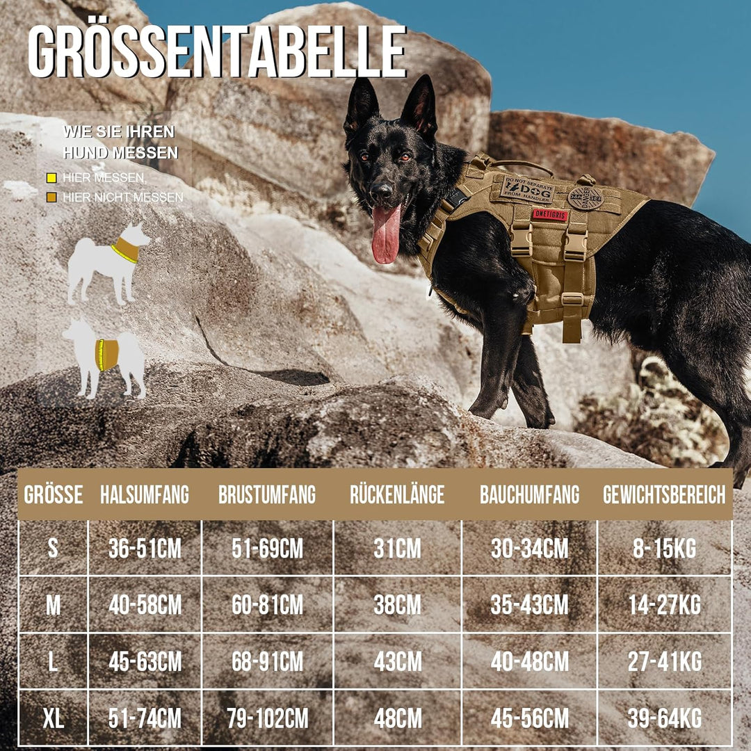 OneTigris Hundegeschirr, X Destroyer Taktisches Geschirr Hund 3 Griffe Heavy Duty Hundeweste mit Met