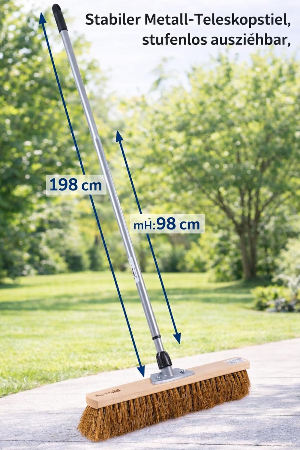 BawiTec Kokosbesen Kehrset,Komplett-Set,Besen 40cm,mit Teleskopstiel verstellbar,Handfeger Holz 28cm