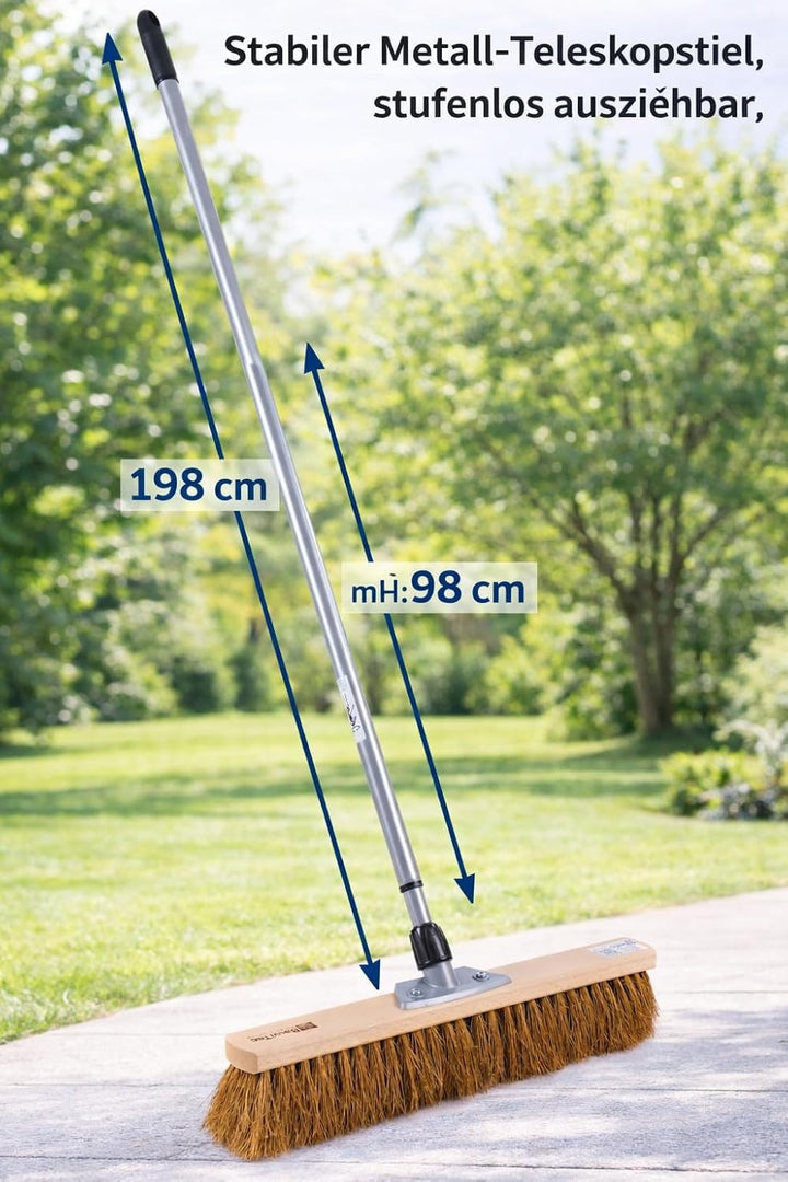 BawiTec Kokosbesen Kehrset,Komplett-Set,Besen 40cm,mit Teleskopstiel verstellbar,Handfeger Holz 28cm