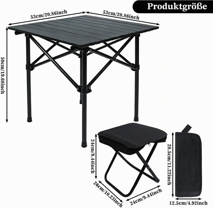 Campingtisch Klapptisch, Campingtisch Faltbar mit 2 Klappstühle | Campingtisch Klappbar mit Tragetas