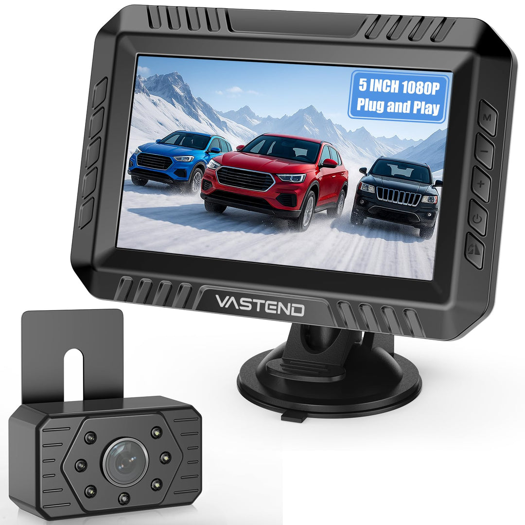 Rückfahrkamera Kabellos 5“, 1080P Nachtsicht Monitor Auto Rückfahrkamera Funk, 150° Weitwinkel IP69
