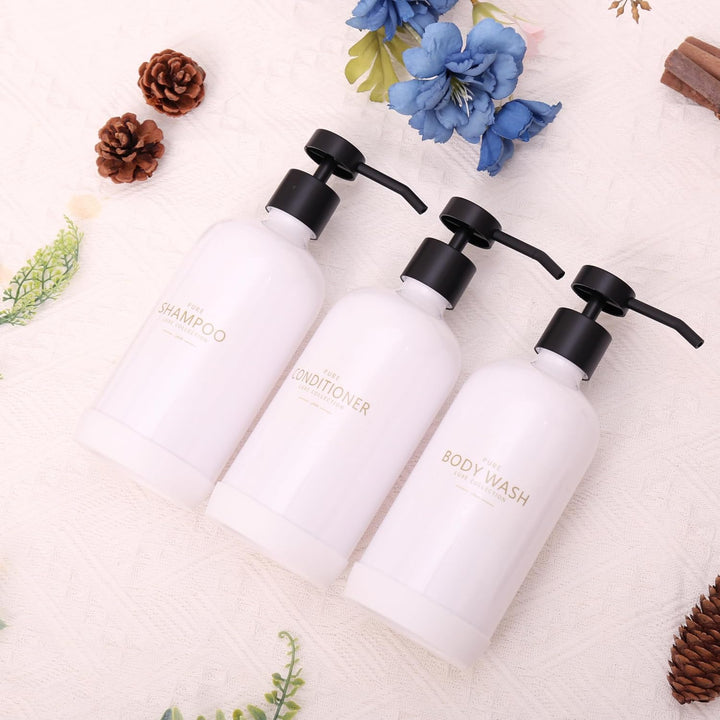 Shampoo- und Spülungsspender, Set mit 3 nachfüllbaren 600 ml Shampoo-Flaschen mit rutschfestem Silik