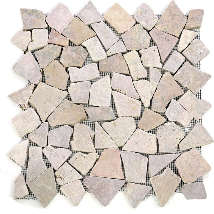 DIVERO 9 Fliesenmatten Naturstein Mosaik aus Marmor für Wand und Boden beige/rosa á 35 x 35 cm
