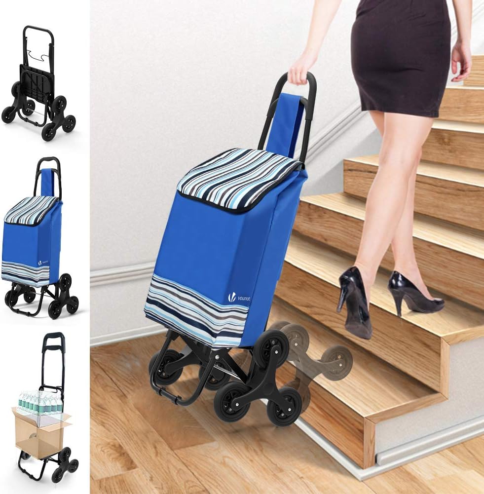 VOUNOT Einkaufstrolley Treppensteiger mit 3 Räder, Trolly Einkaufswagen Klappbar, Wasserdichter, 32L