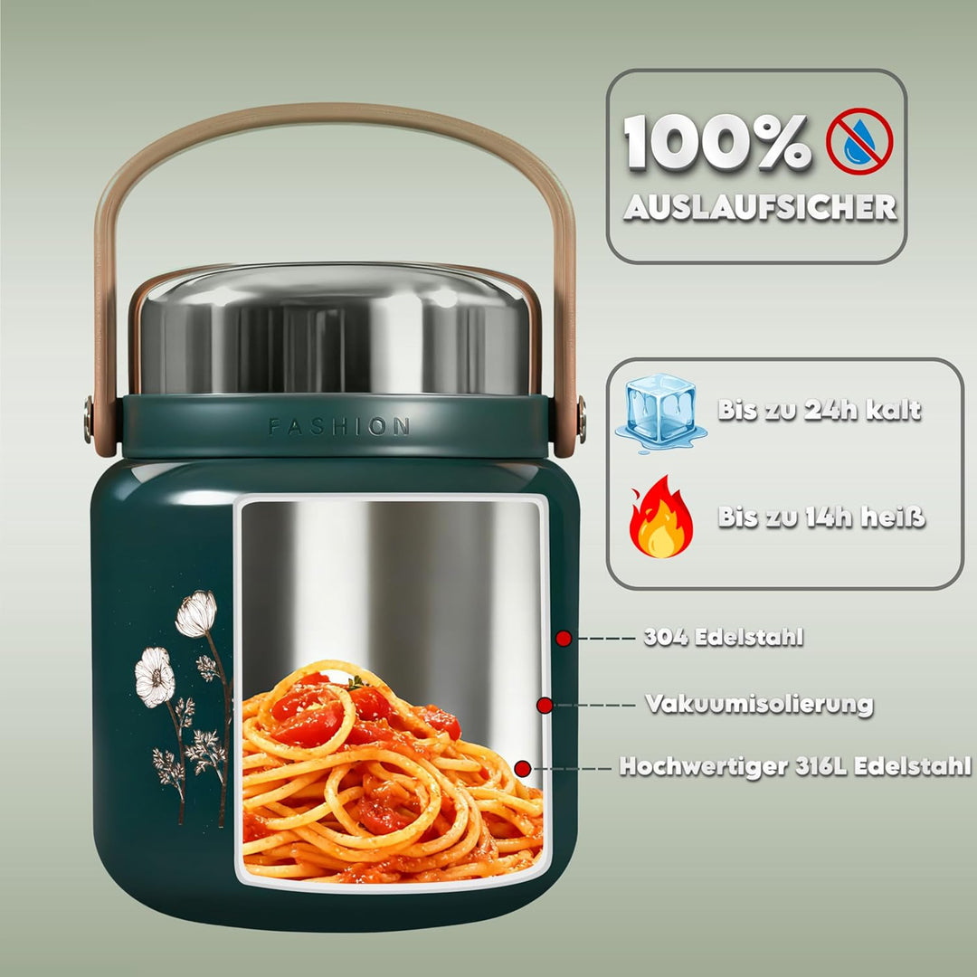 650ml Thermobehälter für Essen - Premium 316 Edelstahl Speisegefäss mit Löffel - Auslaufsicherer War