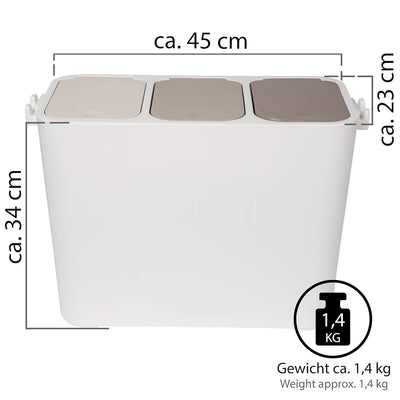 ONVAYA® Mülltrennsystem Ben | Mülltrennung mit mehreren Fächern | Mülleimer in creme-weiss | Abfalle