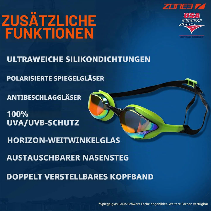ZONE3 Unisex Volaire Schwimmbrille (1er Pack) Einheitsgrösse Verspiegelte Linse, Grün/Schwarz, Einhe