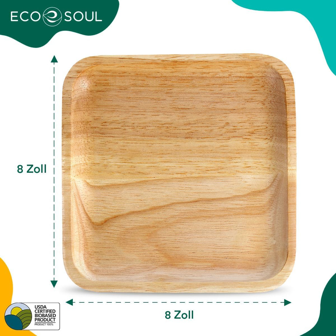 ECO SOUL 100% kompostierbare 20 cm, quadratische Palmblatt Teller [50 Stück] |Premium Palmblatt Gesc