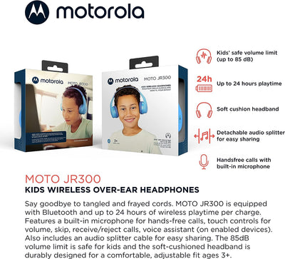 Motorola Sound Moto JR300 Bluetooth Kinder Kopfhörer mit Mikrofon – Leichter Over Ear für,Lautstärke