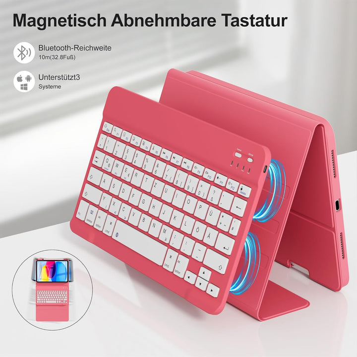 Hülle mit Tastatur für iPad A16 11 Generation2025/10 Generation 2022, (11/10.9 Zoll), 7-farbige Magn