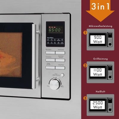 Bomann 3in1 Einbau-Mikrowelle mit Grill und Heissluft, Microwave, 25 L Garraum, 10 Automatikprogramm