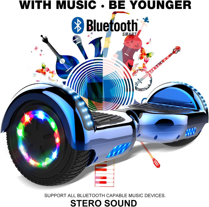 GeekMe Hoverboards 6.5”Zweimotoren 2-Rad-Hoverboards Hoverboards mit LED-Leuchten Bluetooth, Blue