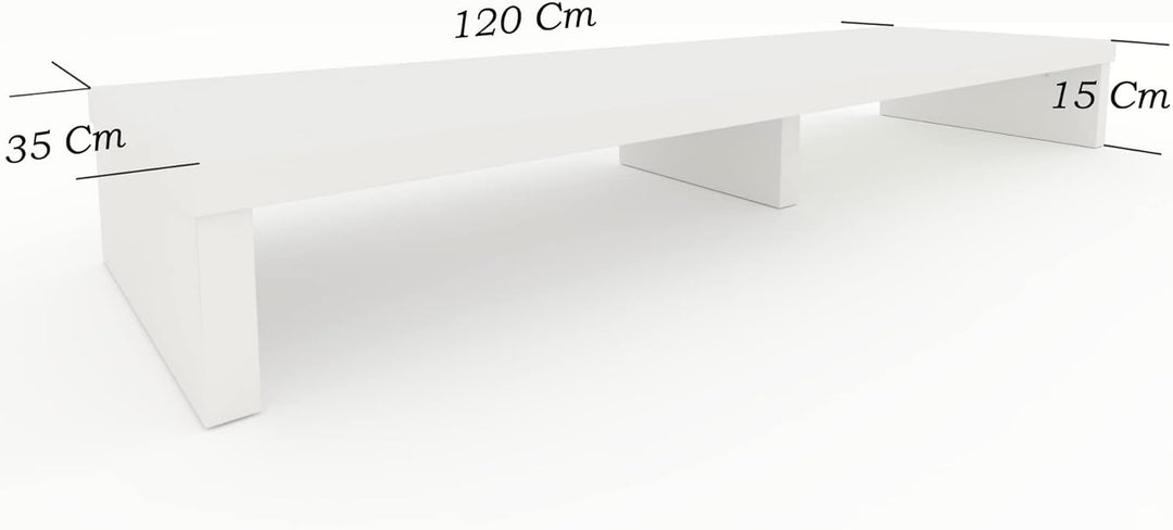 Henor Doppelter TV Riser aus Holz. 120 x 35 x 15 cm. mattweiss. Unterstützt +100 kg. Mattweiss 120x3