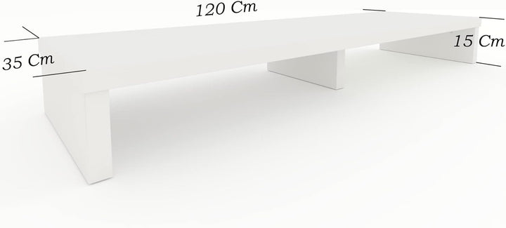 Henor Doppelter TV Riser aus Holz. 120 x 35 x 15 cm. mattweiss. Unterstützt +100 kg. Mattweiss 120x3