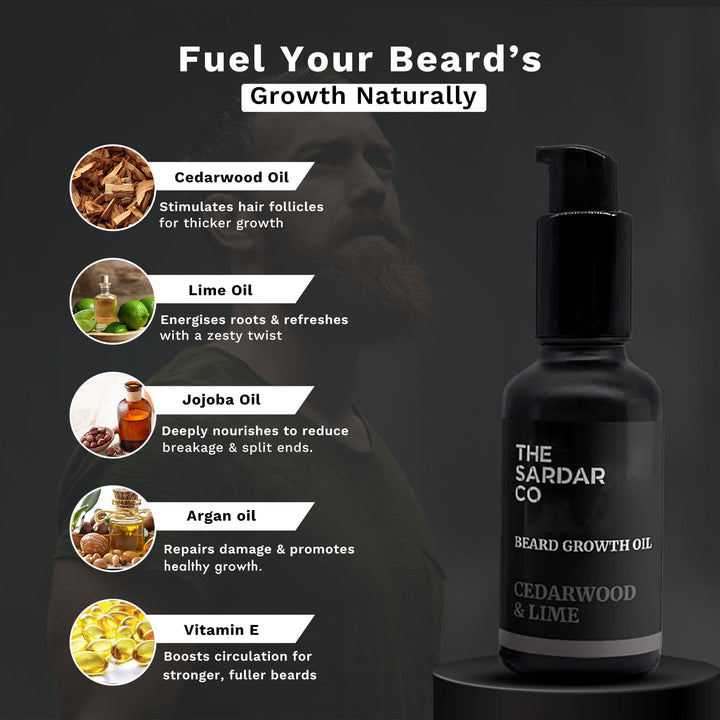 Bartwachstumsöl mit Koffein, Zedernholz und Limette, 30 ml, bestes Öl für Bartwachstum, Pflegung und