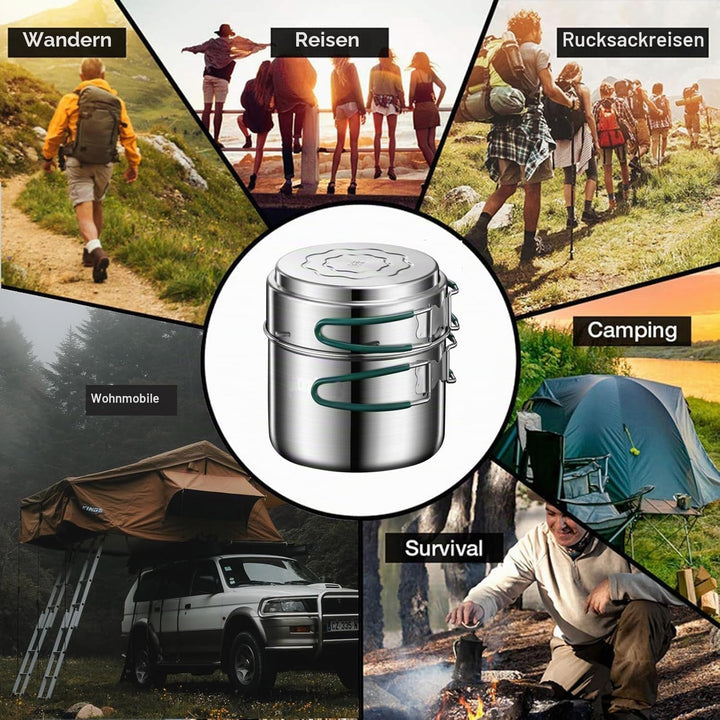 Camping Kochgeschirr Mess Kit, Edelstahl Camping Kochset, Backpacking Kochen Set Backpacking Ausrüst