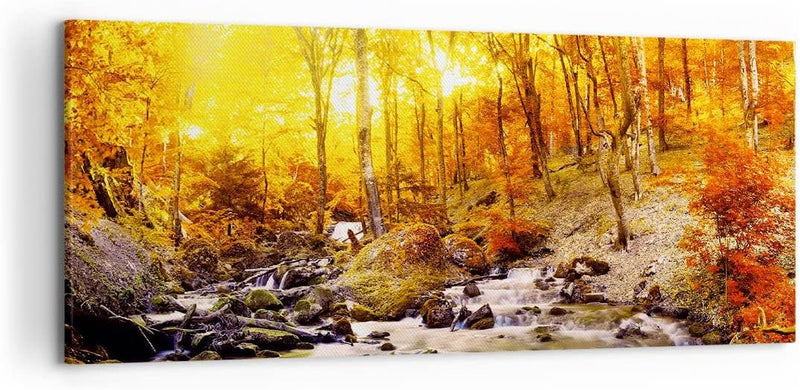 Wandbilder Dekoration Wohnzimmer Berge Bach Wasser Panorama Bilder auf Leinwand 120x50cm Leinwandbil