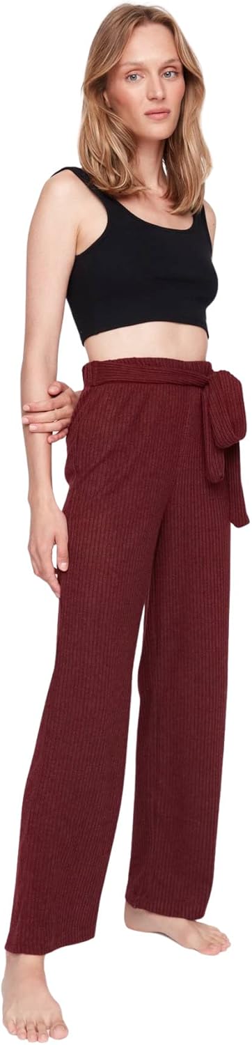 Trendyol Damen Homewear hoher Taille und weitem Bein Hose S Burgundy, S Burgundy