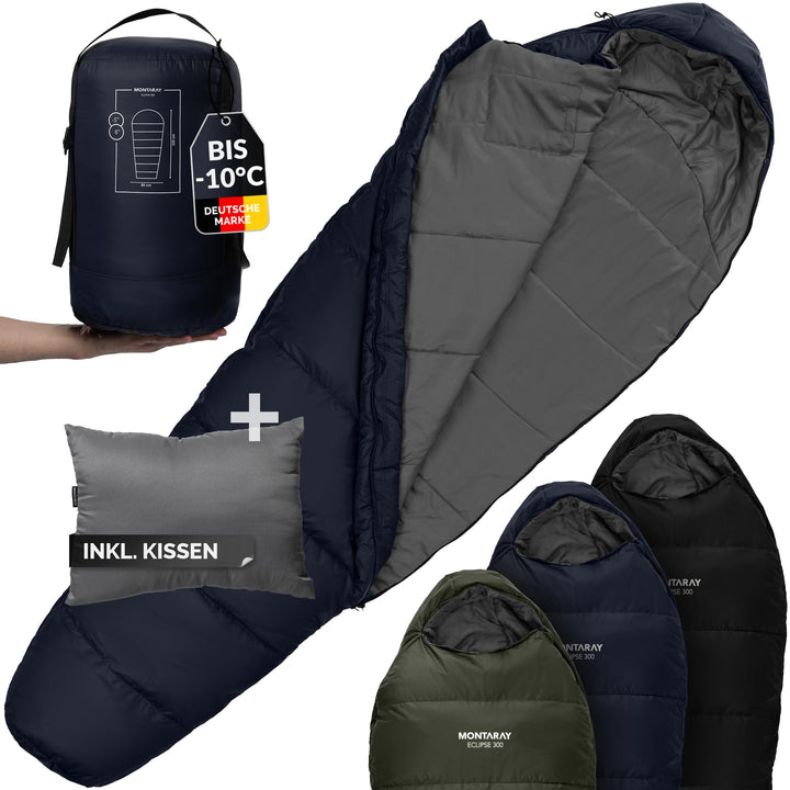 Mumienschlafsack [8°C bis -5°C] INKL. Kissen für 3-4 Jahreszeiten [300GSM] - Outdoor Winter-Schlafsa