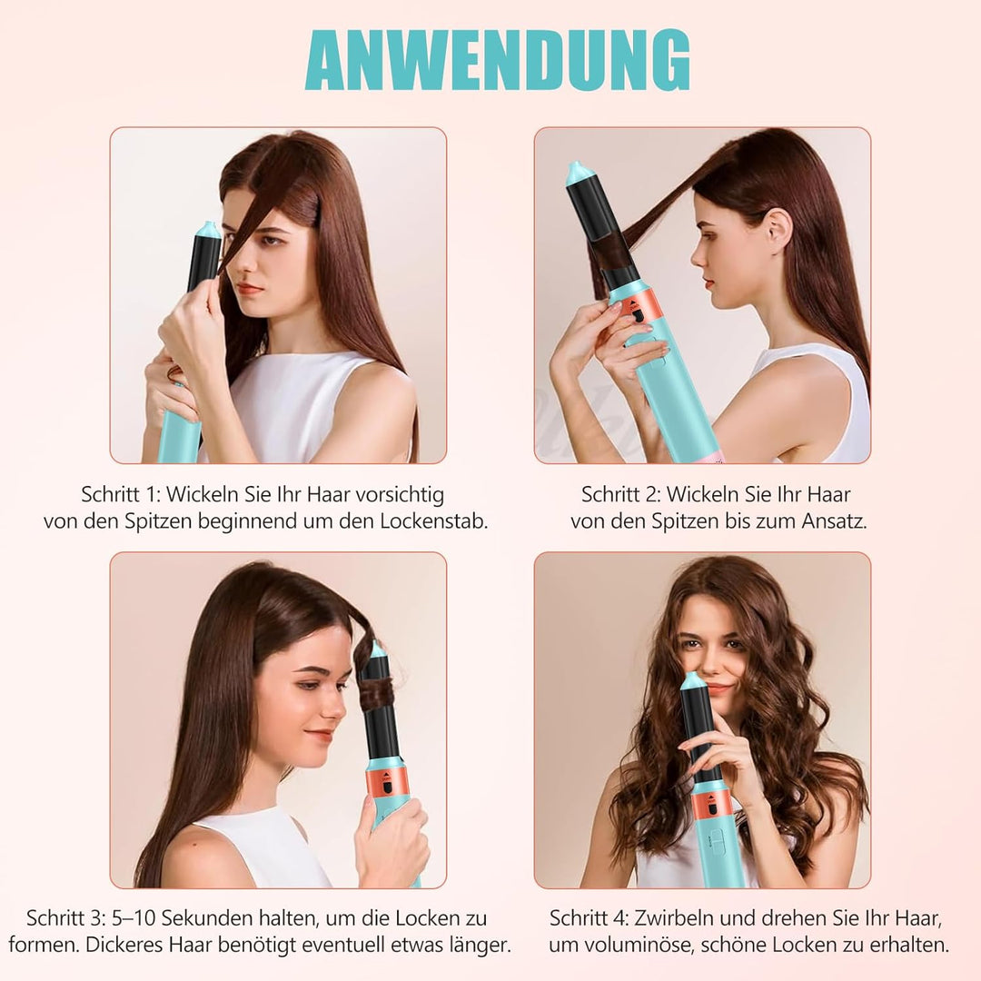 Ionen Föhn 5 in 1, 1000W Multifunktionaler Hairstyler, Lockenstab Automatisch, Professioneller Warml