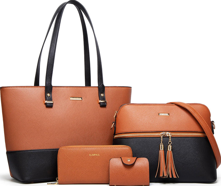Frauen Mode Kunstleder Handtaschen Tote Tasche Schultertasche Top Griff Satchel Geldbörse Set 4pcs A