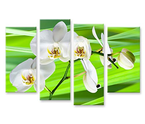 islandburner Bild Bilder auf Leinwand Green Flower Blumen 4er XXL Poster Leinwandbild Wandbild Dekoa