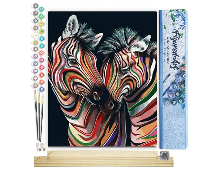 Figured'Art Malen Nach Zahlen Erwachsene Mit Rahmen Buntes Zebrapaar - Paint by Numbers Basteln DIY